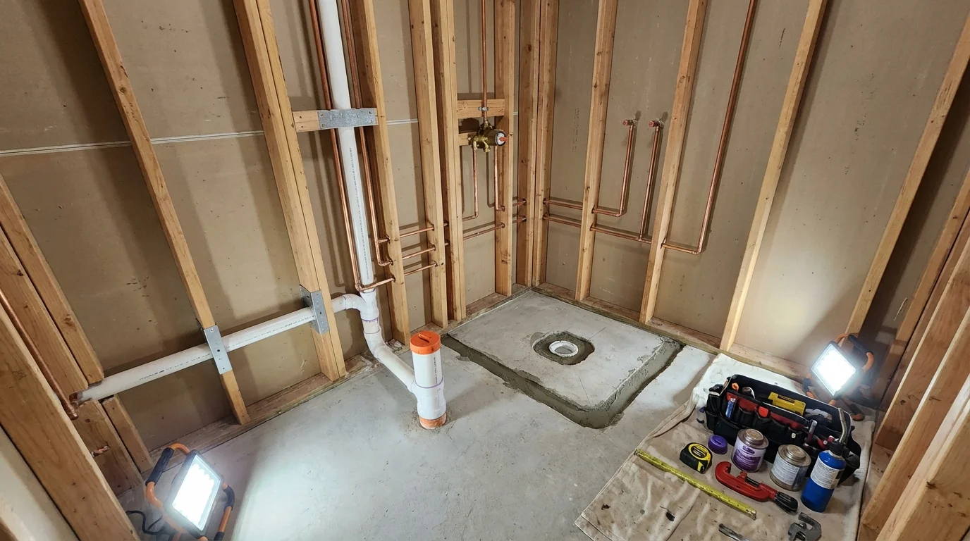 Bathroom rough-in plumbing during remodel by Johns Plumbing LLC in Verplanck