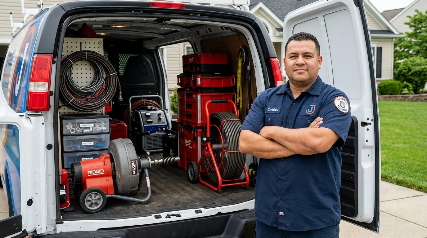 Professional drain cleaning equipment and Johns Plumbing LLC plumber in Verplanck