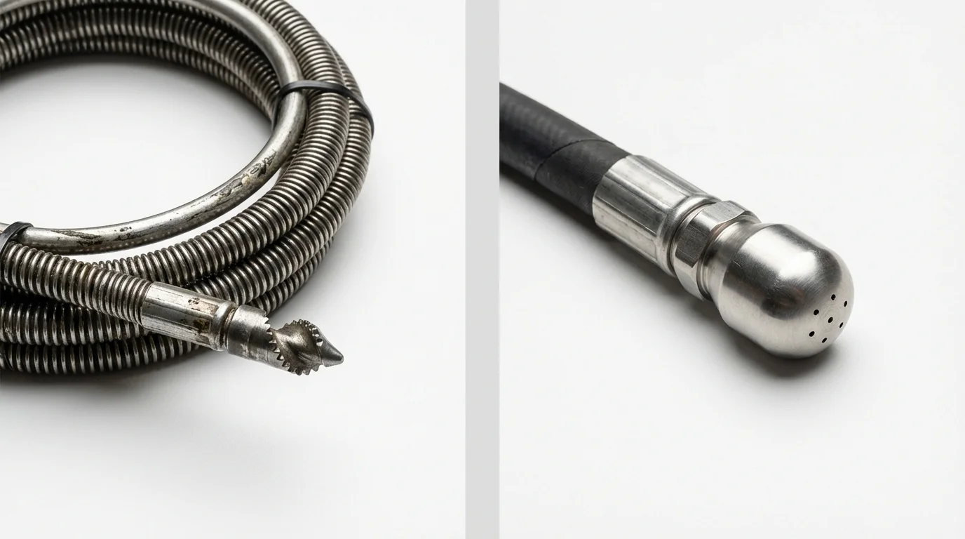 Drain snake cable and hydro jetting nozzle used for drain cleaning in Verplanck, NY