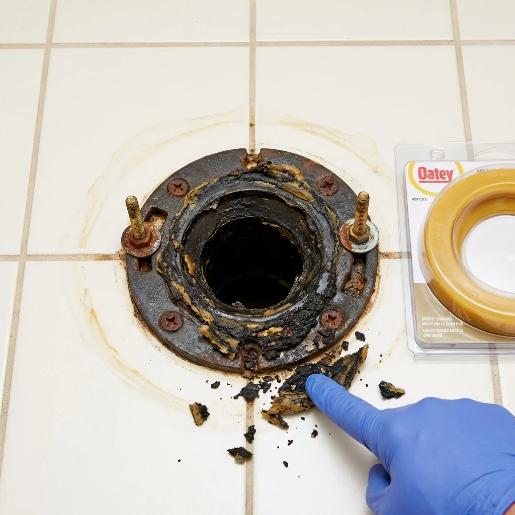 Failed wax ring showing water seepage at the base of a toilet in a Verplanck, NY home