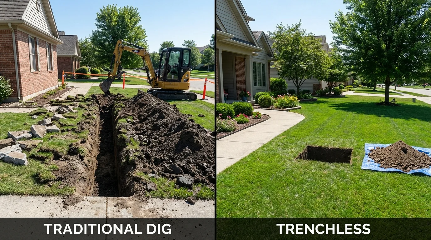 Trenchless sewer repair with minimal yard damage versus traditional excavation in Verplanck, NY